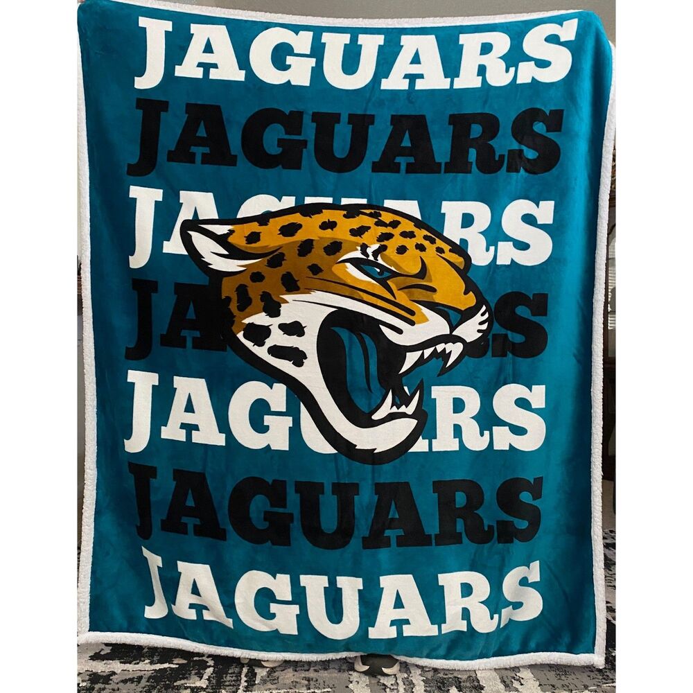 Jacksonville Jaguars Fleece Sherpa Blanket Teal White Throw NFL Football 60x70